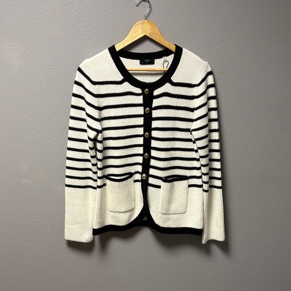 Tahari Sweaters - Tahari Black and White Striped Cardigan